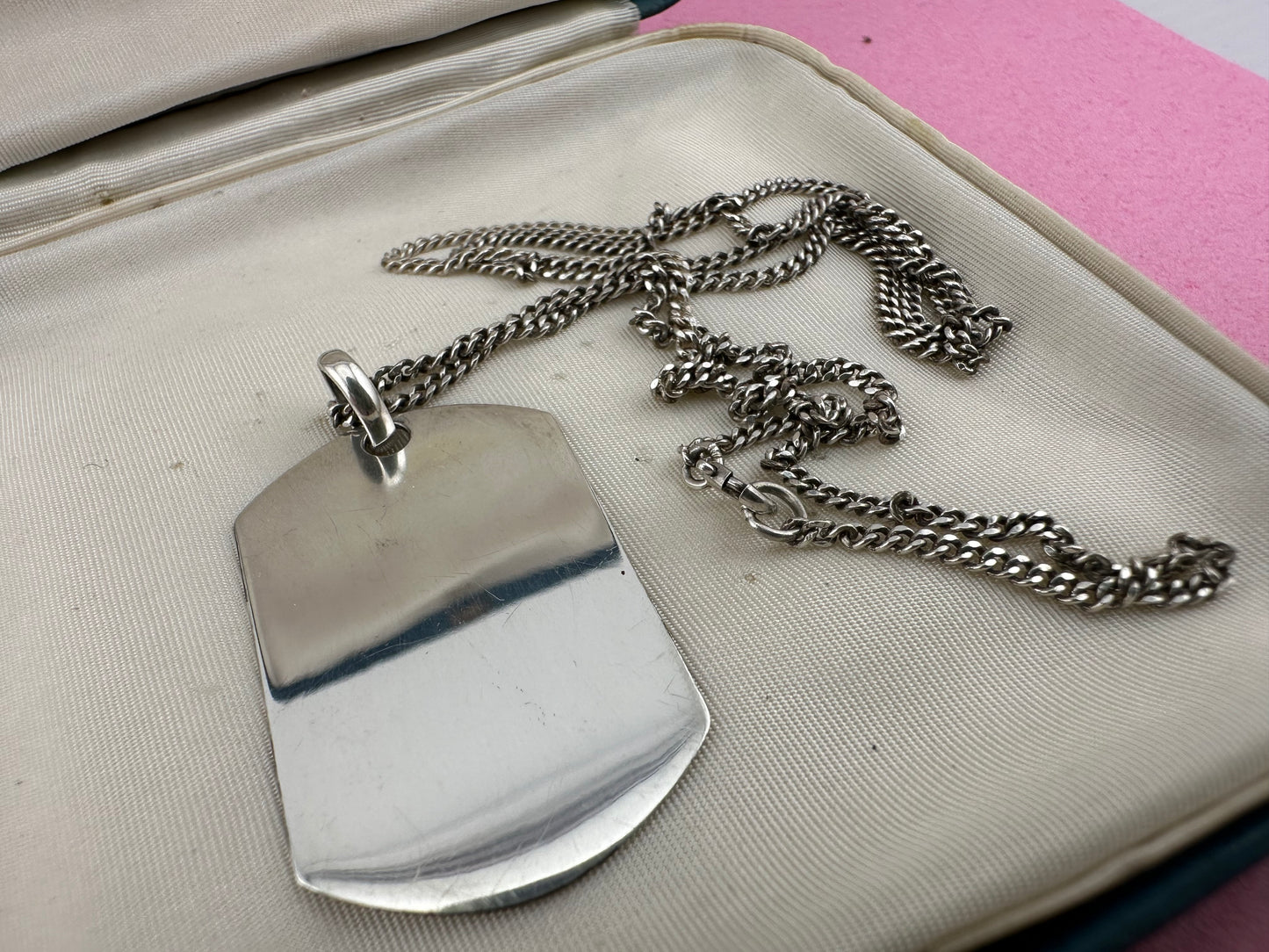 Silver Goldie Nameplate pendant on a curb chain