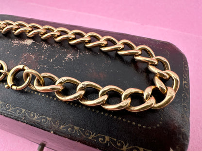 Antique 9ct Peachy Rose gold Curb bracelet with bolt clasp