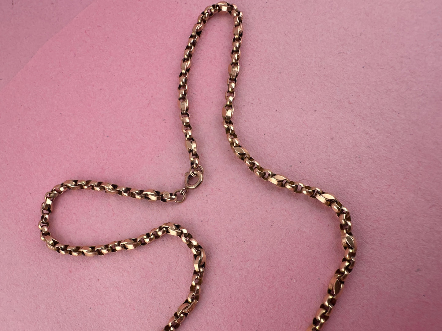 Antique 9ct Rose Gold Tulip belcher mix link chain