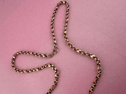 Antique 9ct Rose Gold Tulip belcher mix link chain