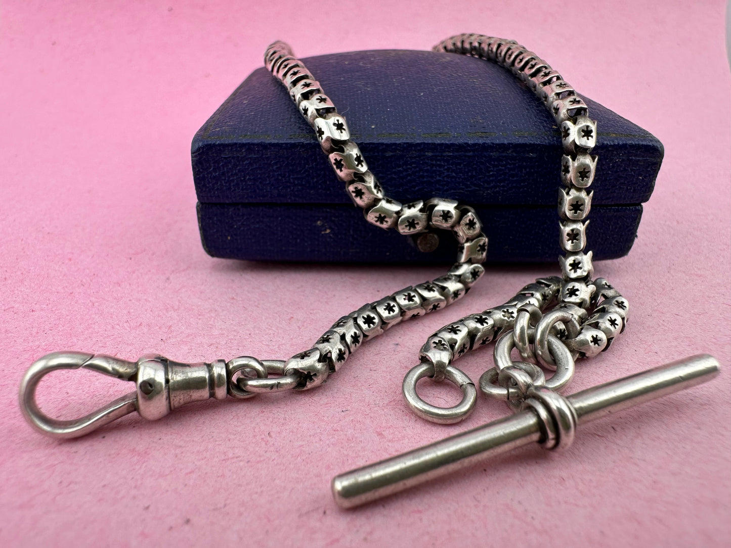 Sterling Silver Star Pierced chain with dog clip and T-Bar