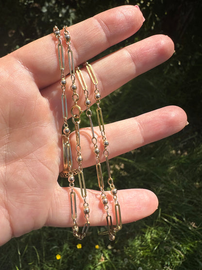 Antique 9ct Gold Trombone and ball link chain