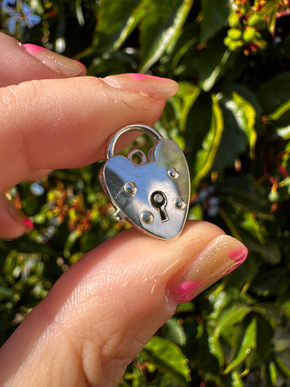 Sterling Silver Heart Padlock with lever release.