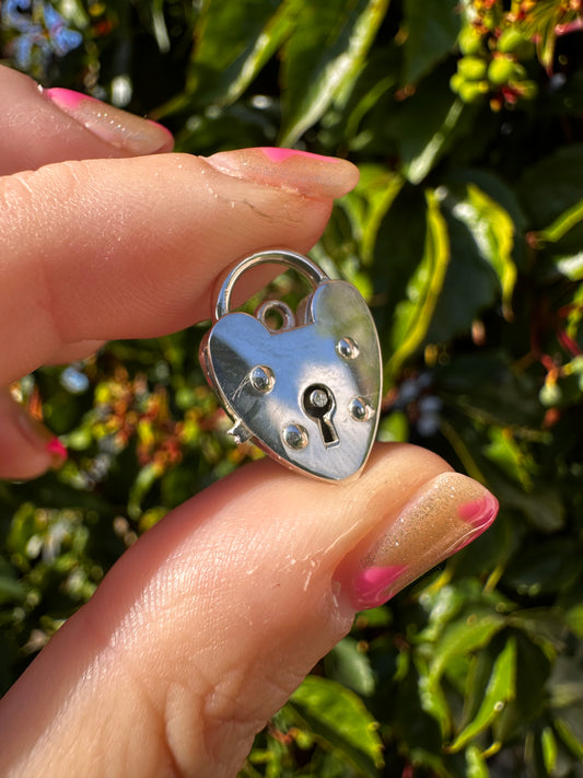 Sterling Silver Heart Padlock with lever release.