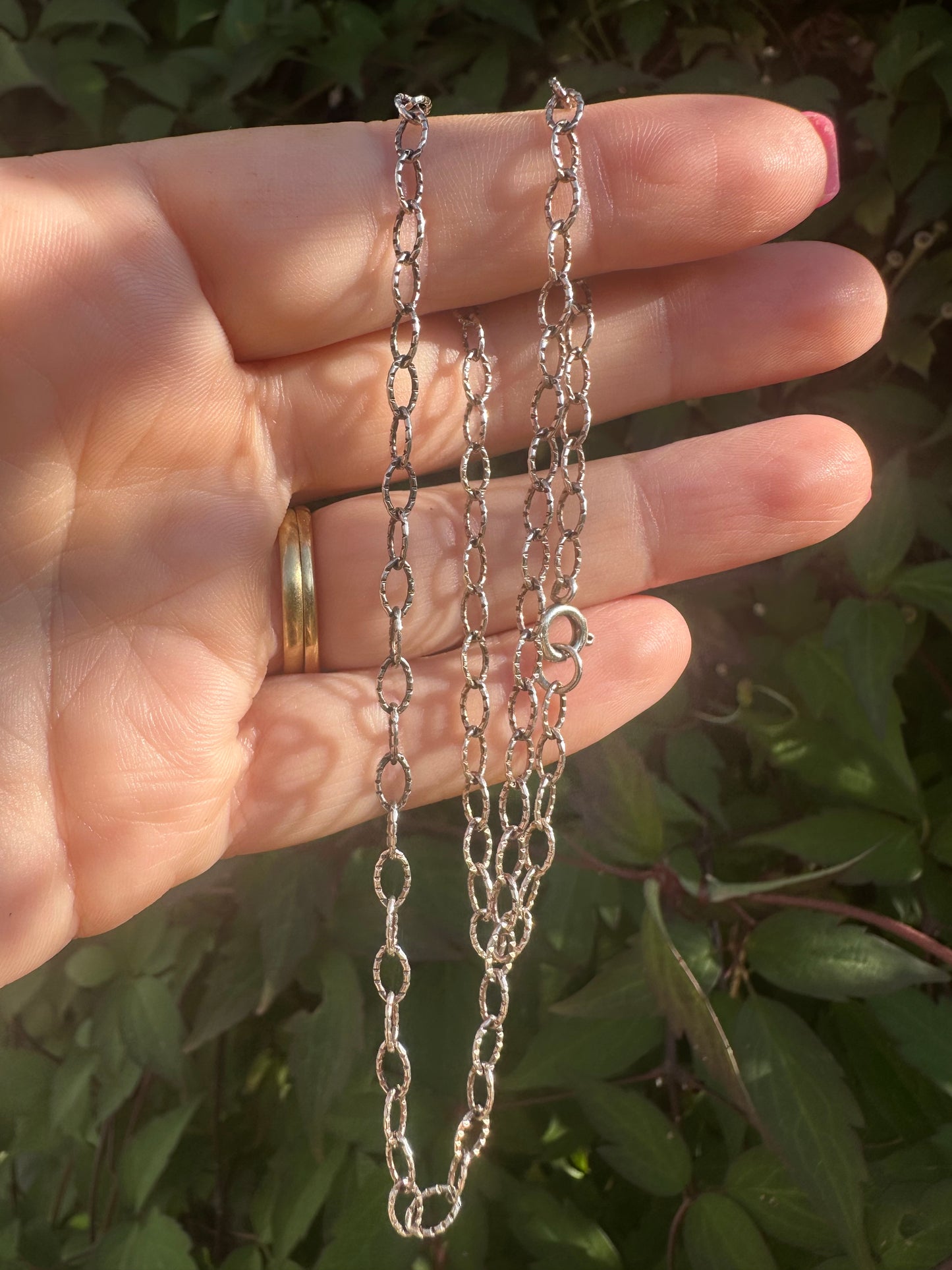 Sterling Silver Textured Oval belcher chain
