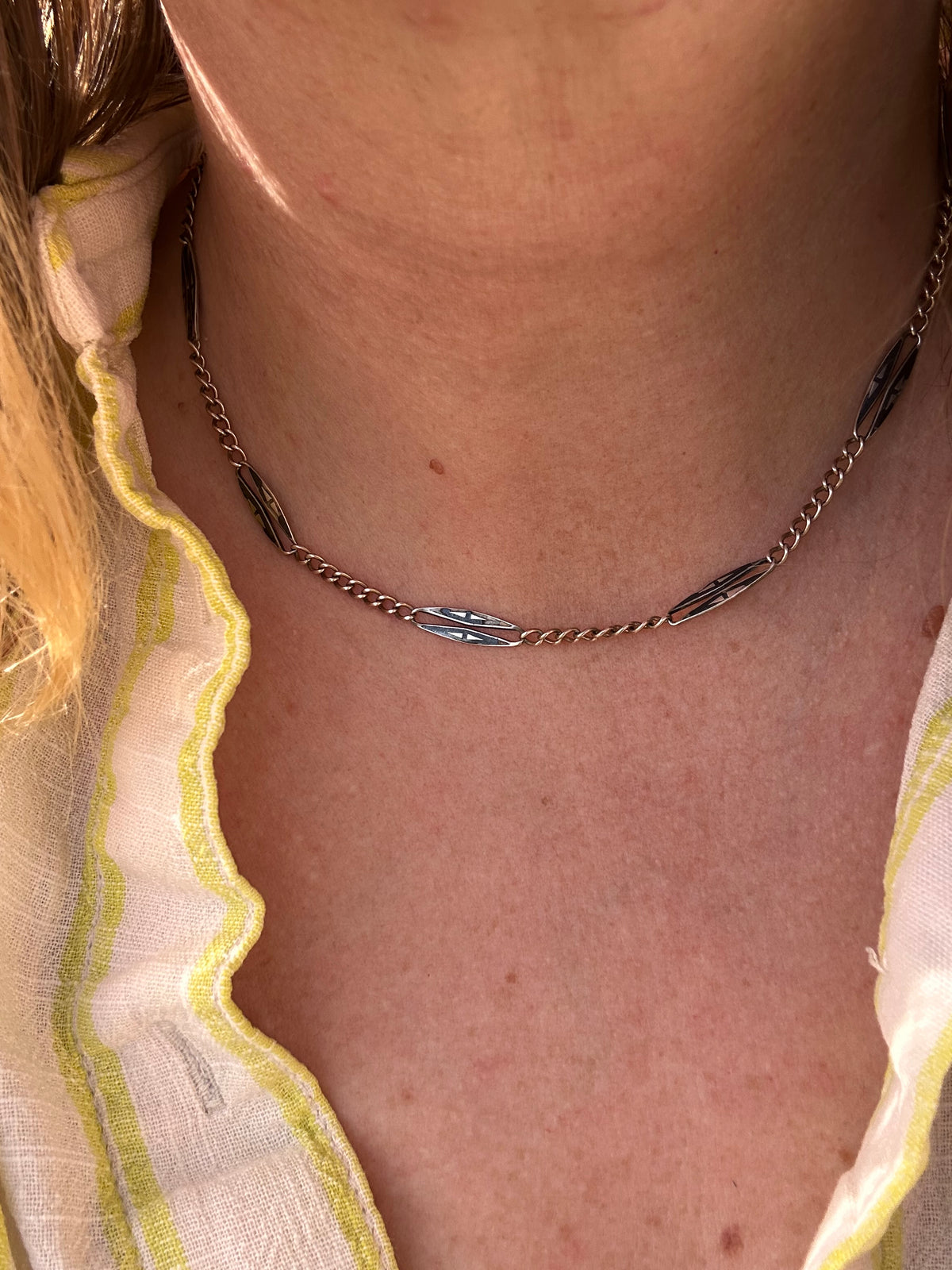 Antique 800 Niello Lozenge chain with bolt clasp