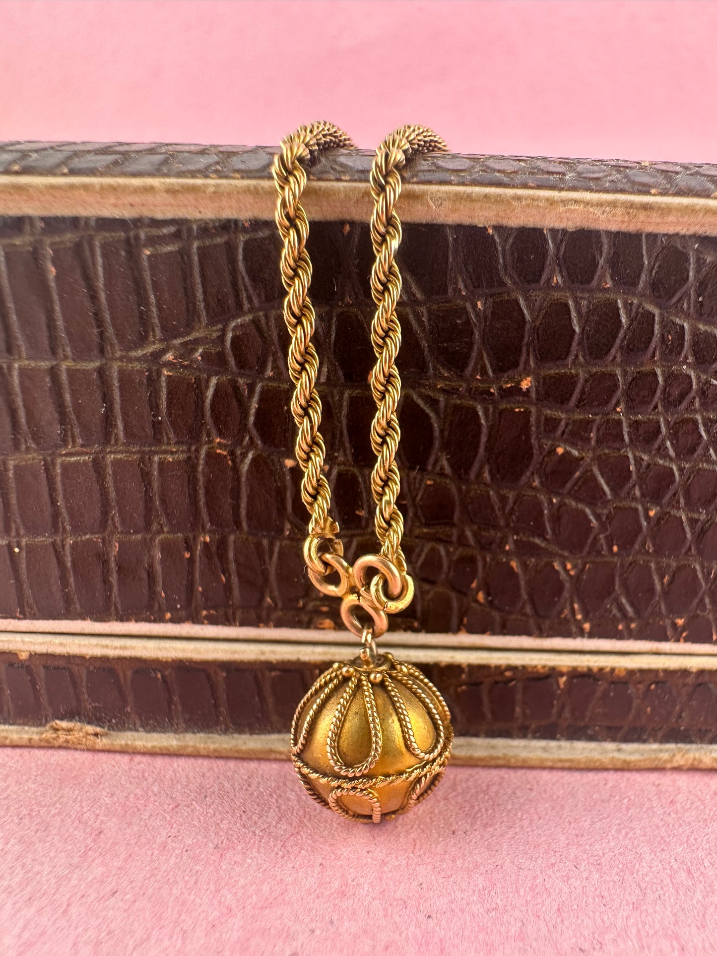 Victorian 15ct Rope bracelet with Etruscan revival orb.