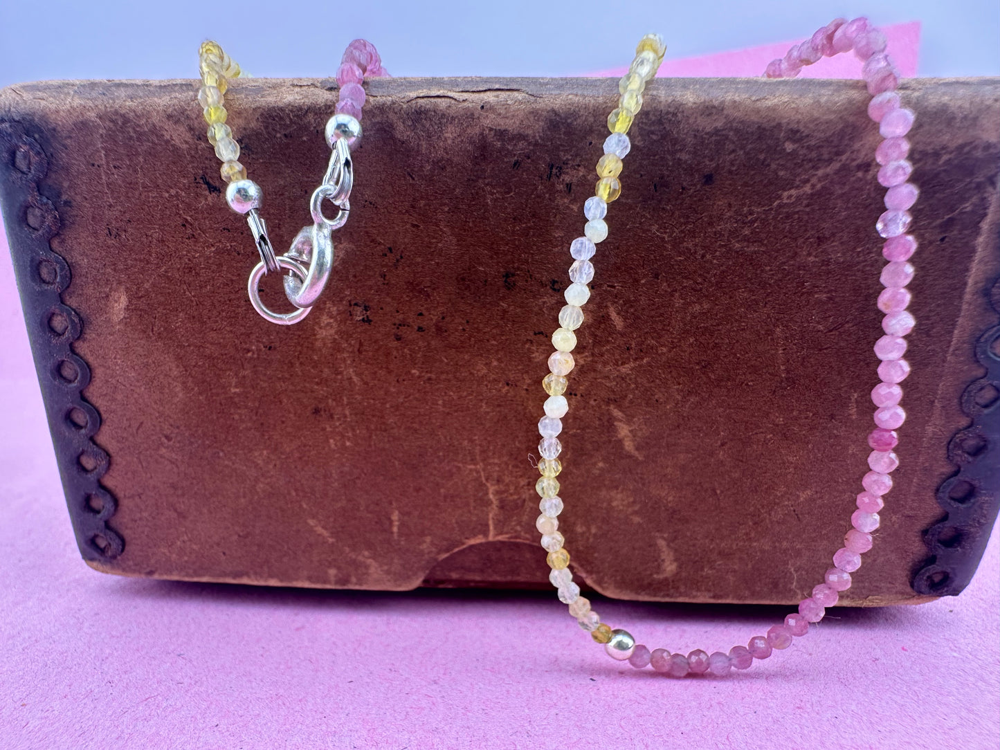 Pink Tourmaline & Yellow Opal Mini beads with Sterling Silver Bolt clasp