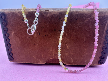 Pink Tourmaline & Yellow Opal Mini beads with Sterling Silver Bolt clasp