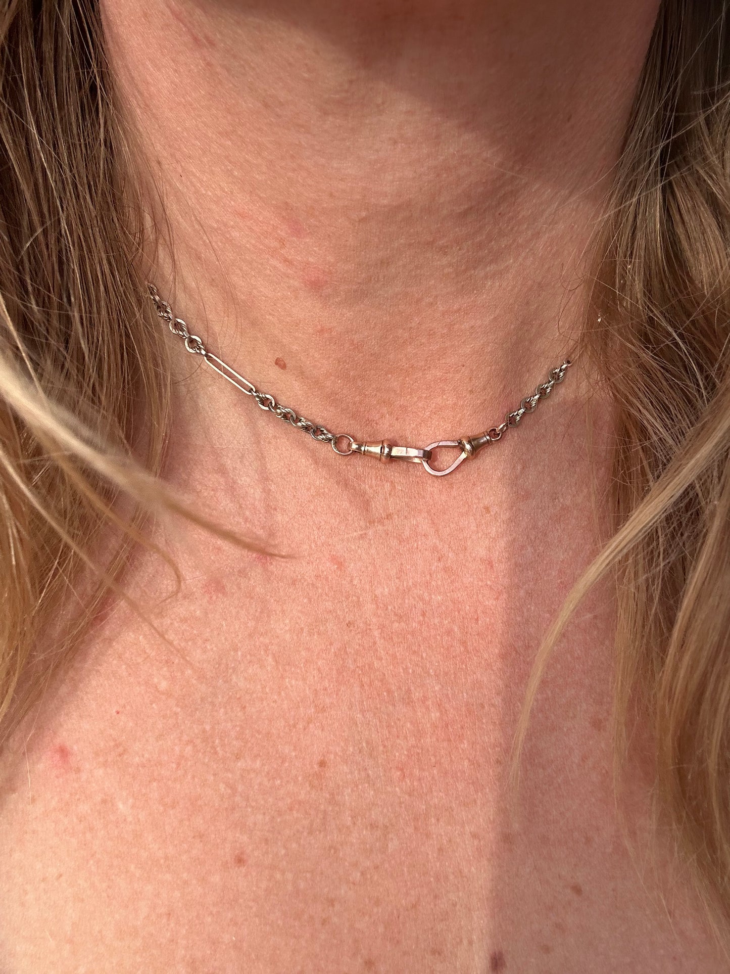 Antique 9ct Rose and White Gold Trombone and Lovers Knot chain