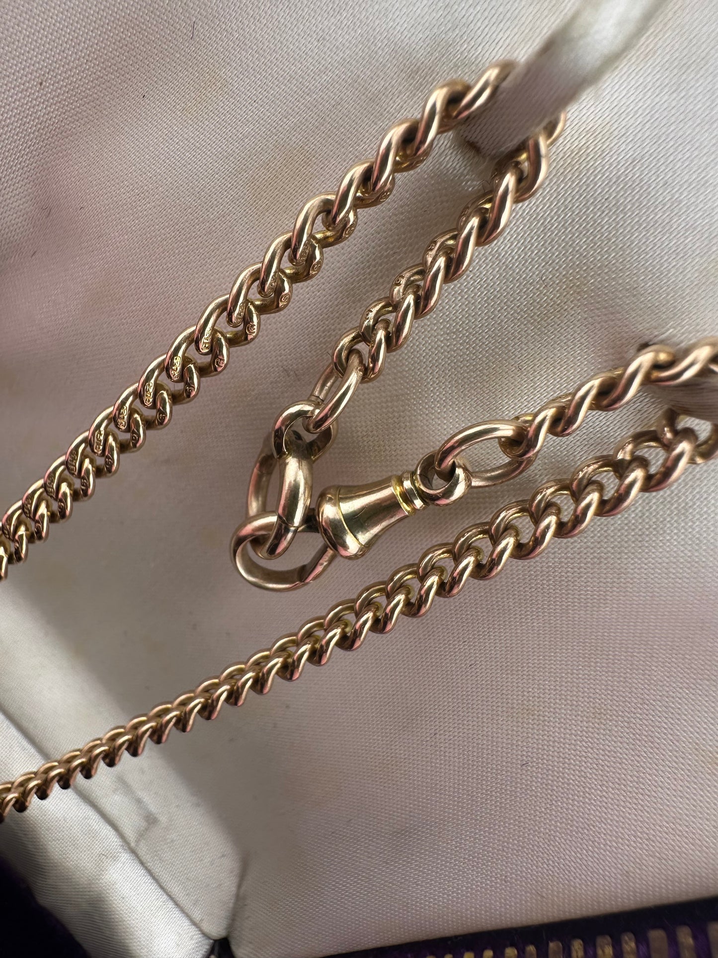 Antique 9ct Rose Gold Ungraduated Curb Albert chain