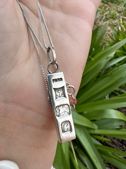 Sterling Silver Ingot pendant with sterling silver box chain