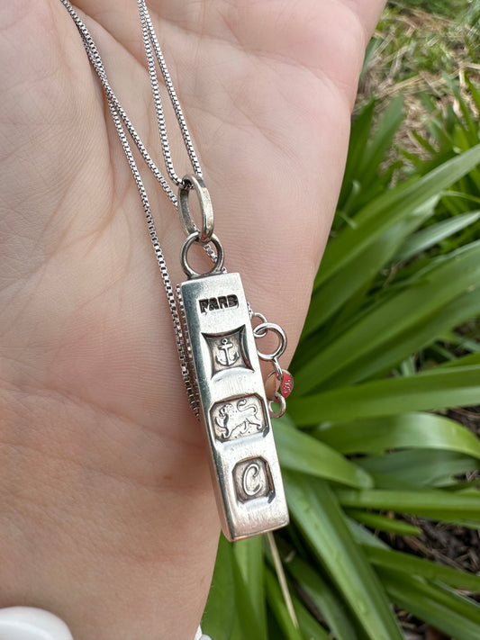 Sterling Silver Ingot pendant with sterling silver box chain