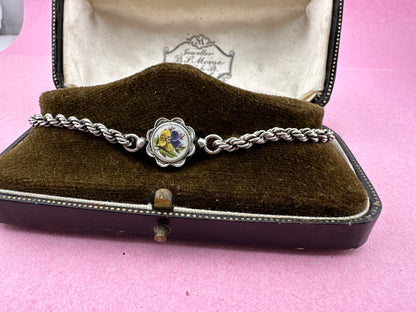 Sterling silver Rope bracelet with Pansy panel