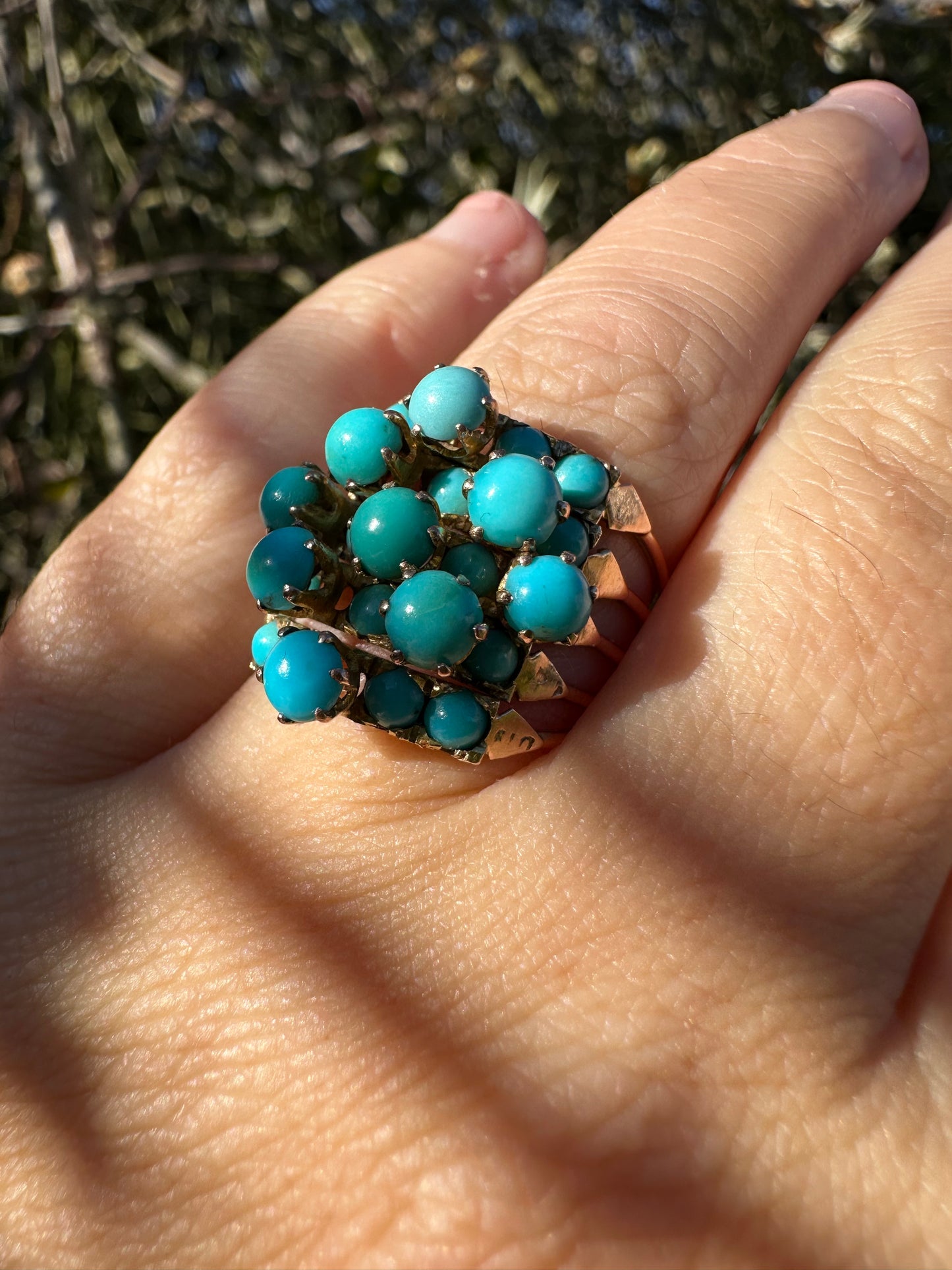 French 14ct Turquoise 5 hinged Harem ring
