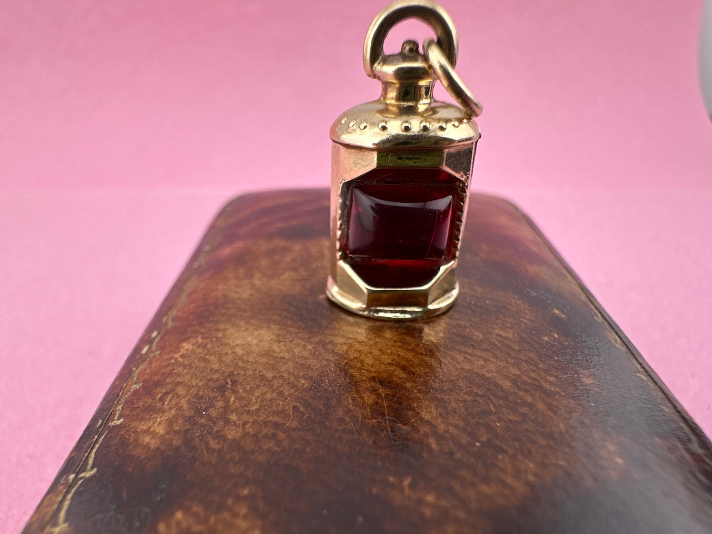 Vintage 9ct Lantern charm with red paste stone