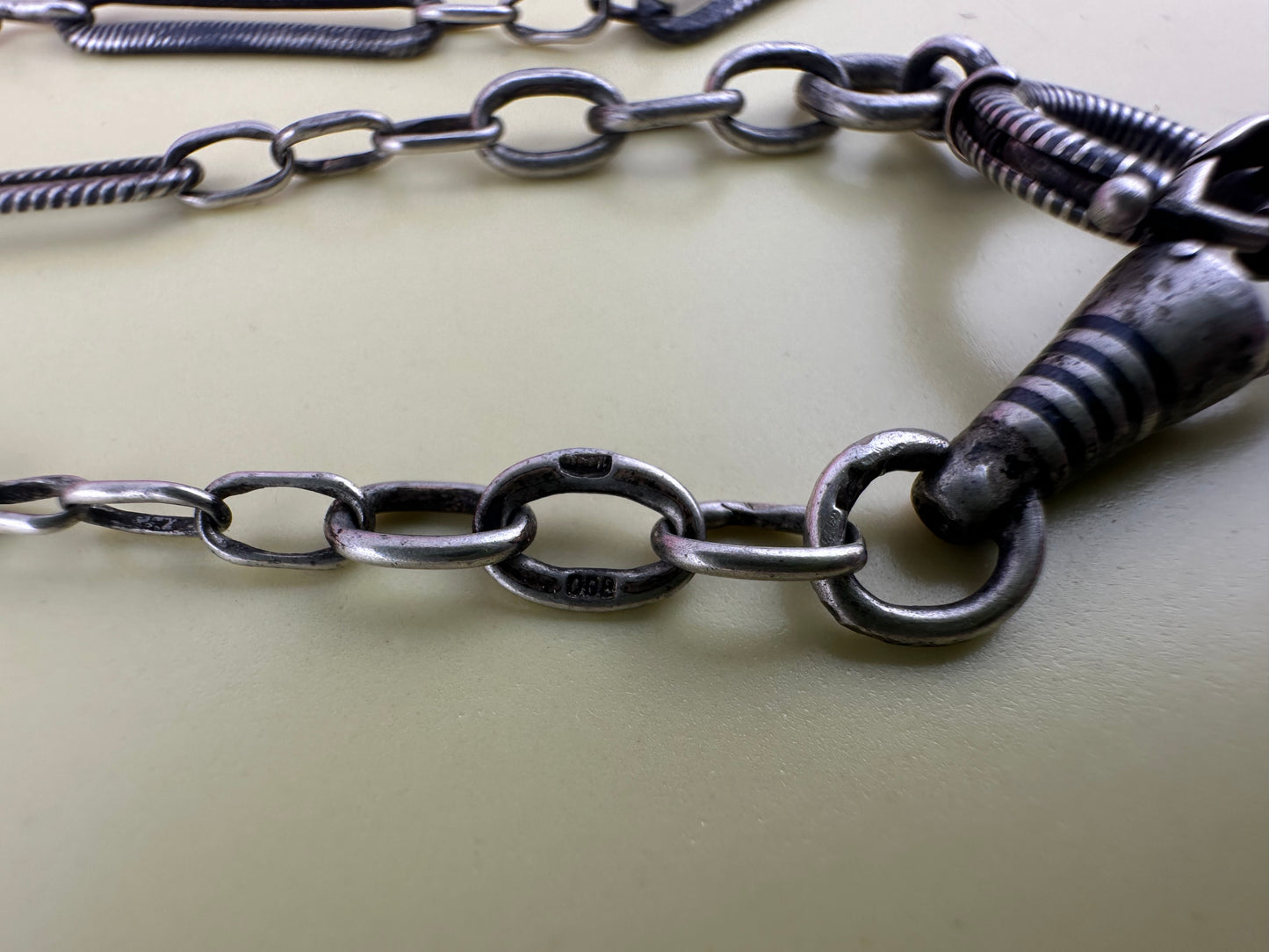 Antique 800 Silver Niello Trombone chain