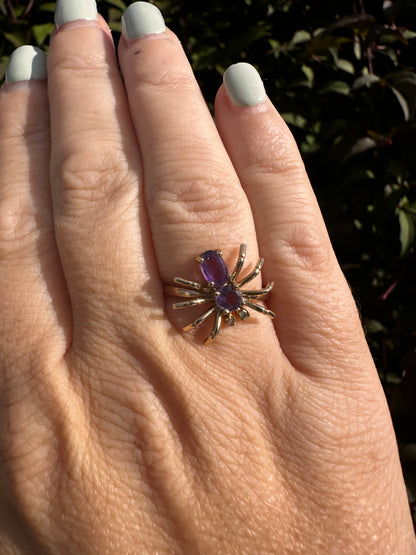 Vintage 9ct Gold Amethyst & Diamond Spider ring