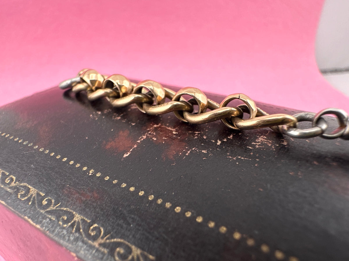 Mix metal extender. 9ct Yellow gold roller ball with sterling silver dog clip.