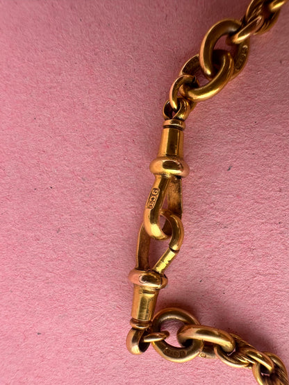 Antique 9ct Yellow Gold Trombone & Lovers Knot Albert chain with double dog clips
