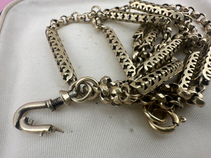 Antique 9ct Gold Fancy Bar and faceted belcher chain with screw top dog clip