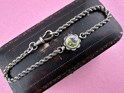 Sterling silver Rope bracelet with Pansy panel