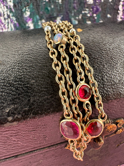 Antique 9ct Rose Gold Gemstone Station chain