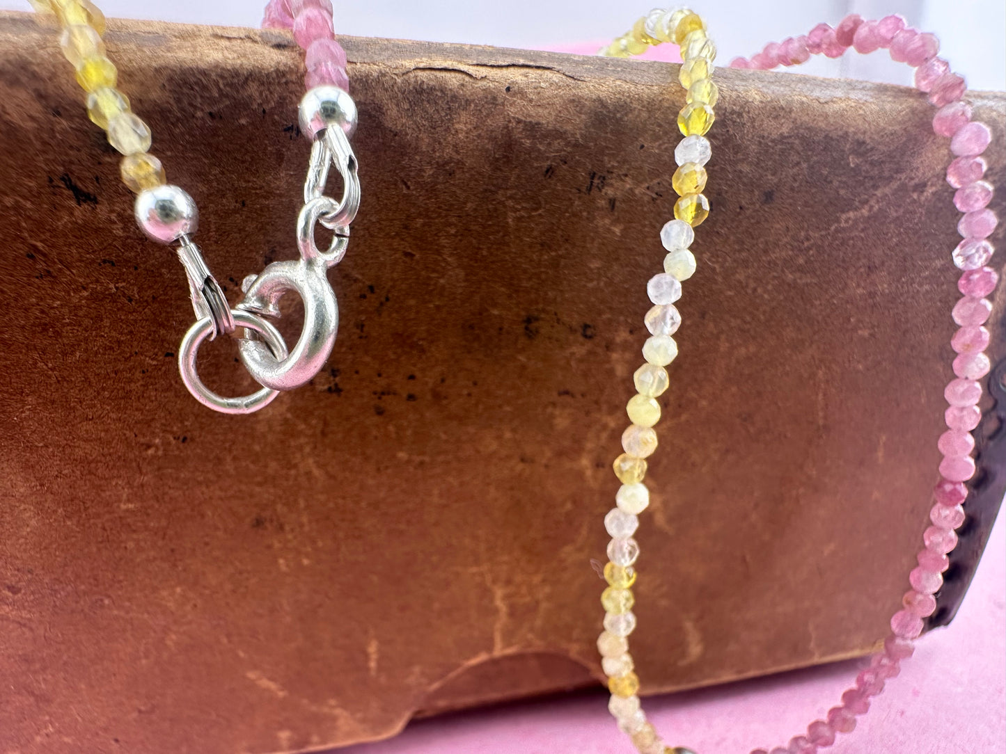Pink Tourmaline & Yellow Opal Mini beads with Sterling Silver Bolt clasp