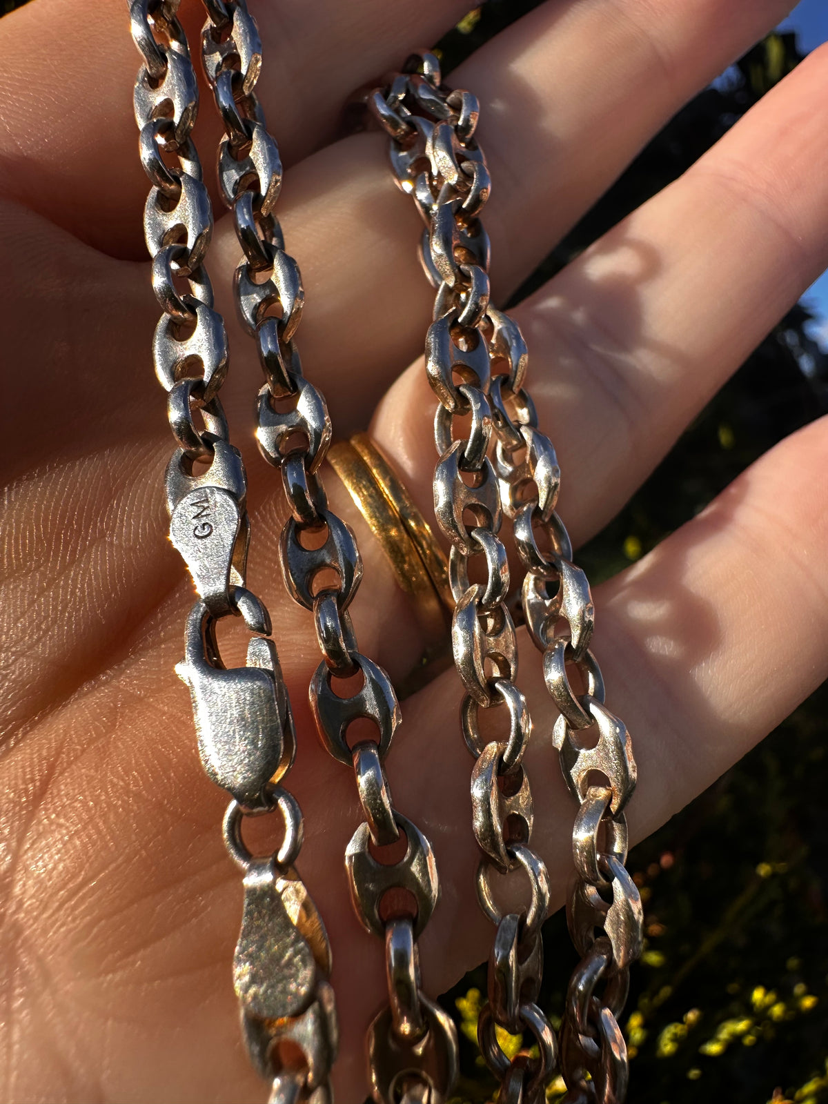 Vintage Sterling Silver Puffy Mariner chain