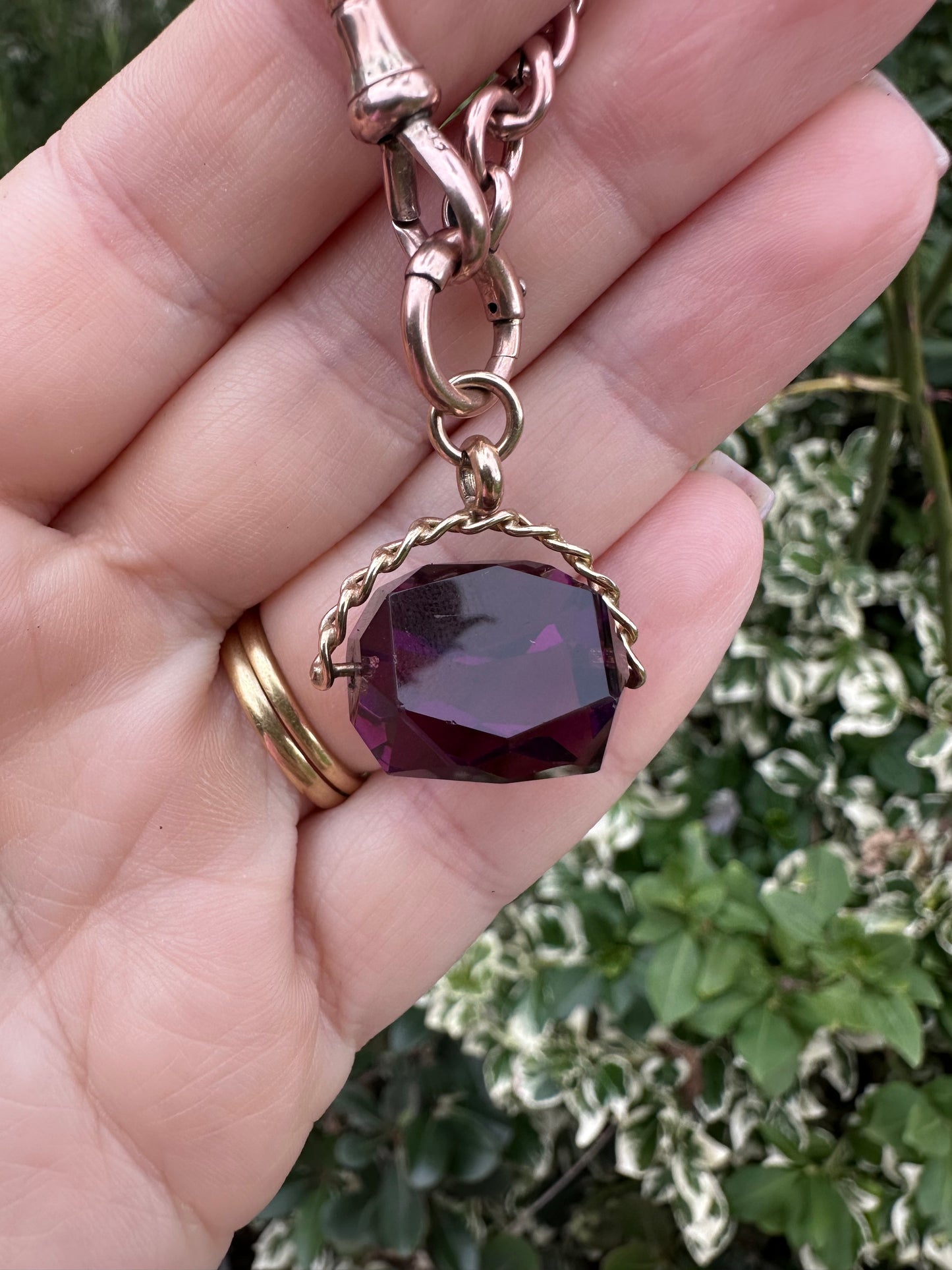 Vintage 9ct Gold Amethyst Spinning Fob