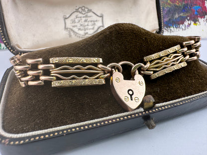 Vintage 9ct Rose Gold Patterned Gate Bracelet