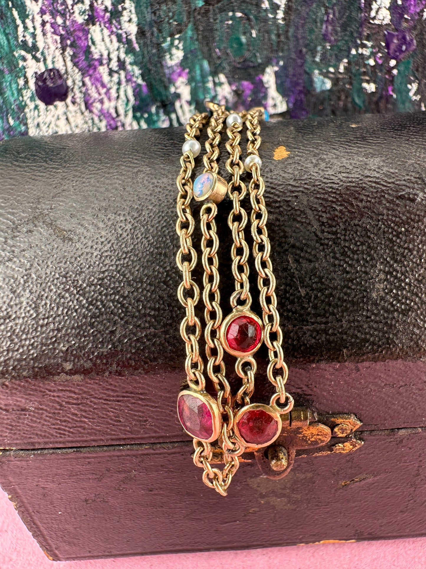 Antique 9ct Rose Gold Gemstone Station chain
