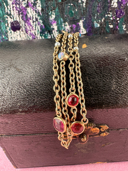 Antique 9ct Rose Gold Gemstone Station chain