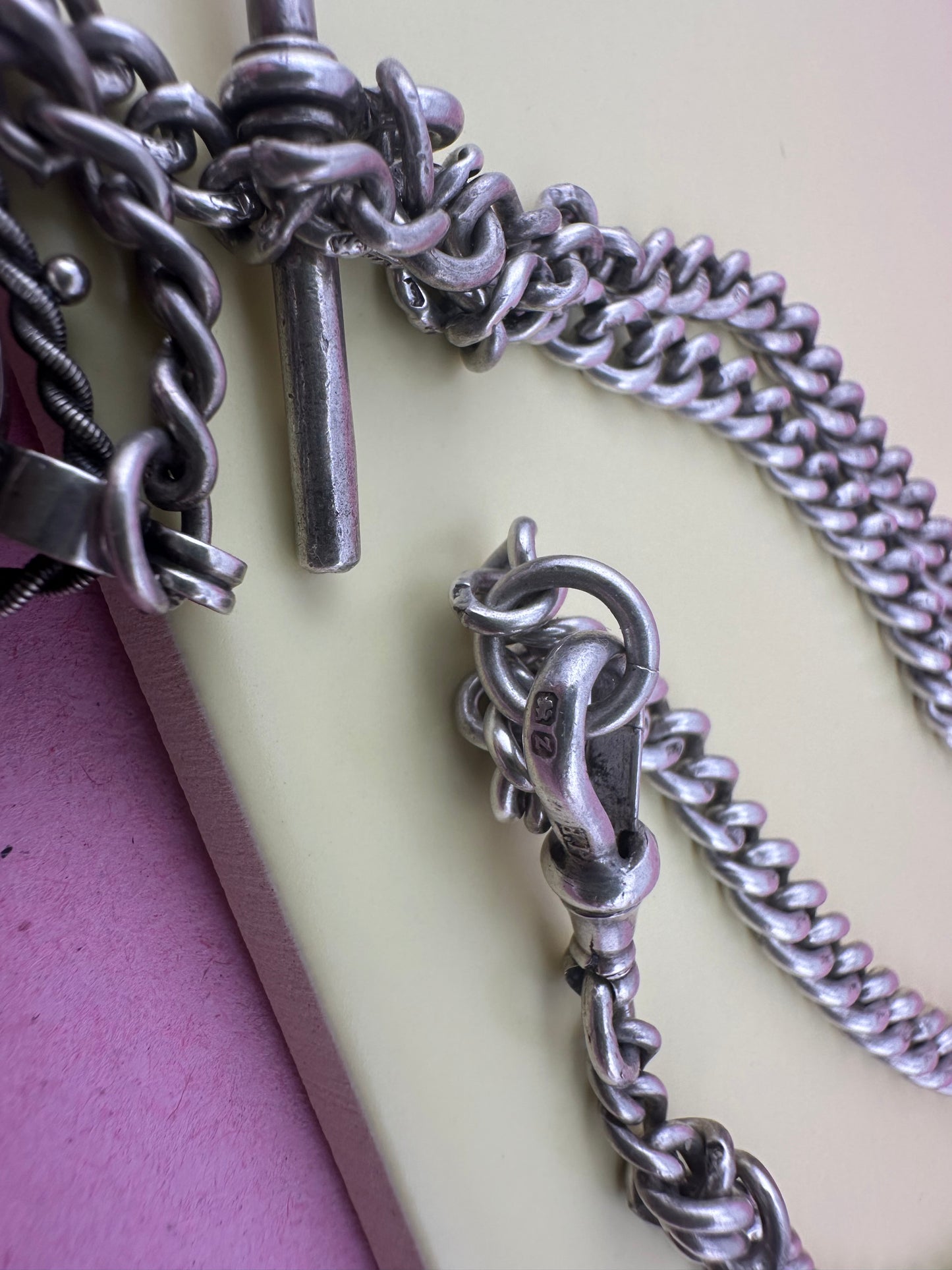 Reimagined Sterling Silver Albert chain with Compass Fob