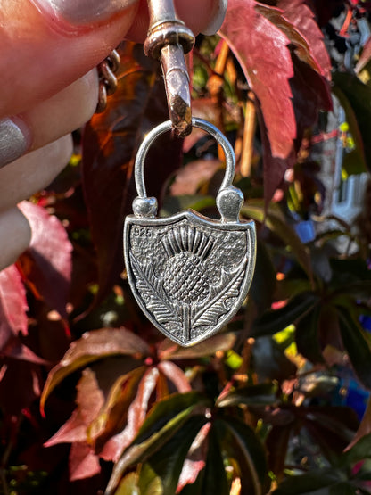 Sterling silver Banded Agate & Thistle shield padlock.