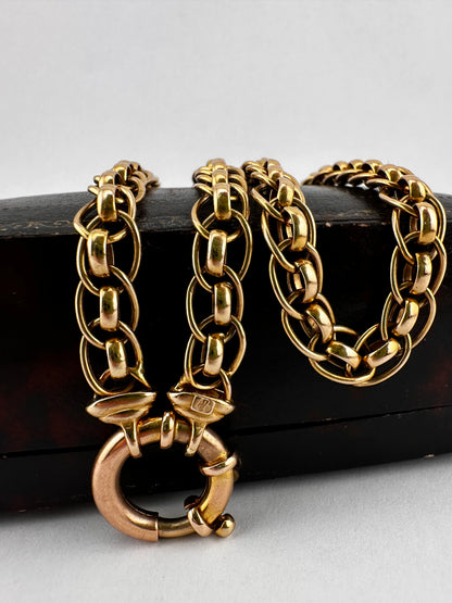 Vintage 9ct Peachy Gold Roller Ball chain with XL bolt clasp