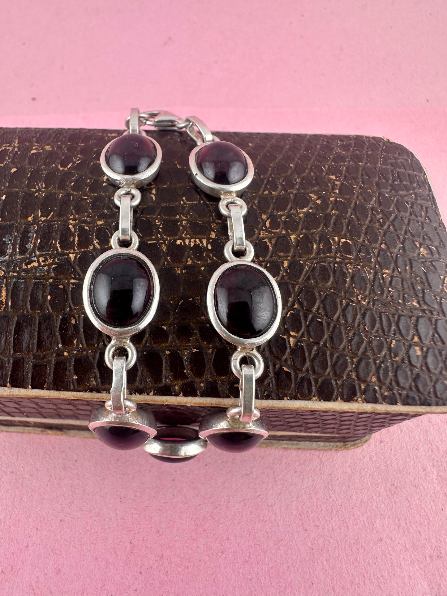 Sterling Silver Garnet Cabochon Bracelet