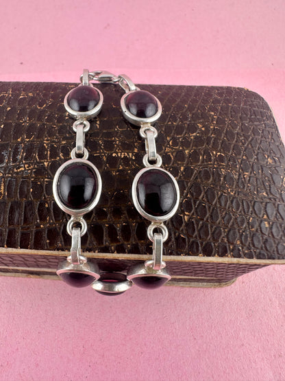 Sterling Silver Garnet Cabochon Bracelet
