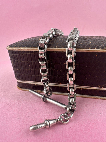 Sterling Silver bars & fancy link Albert chain wi the T-bar and dogclip