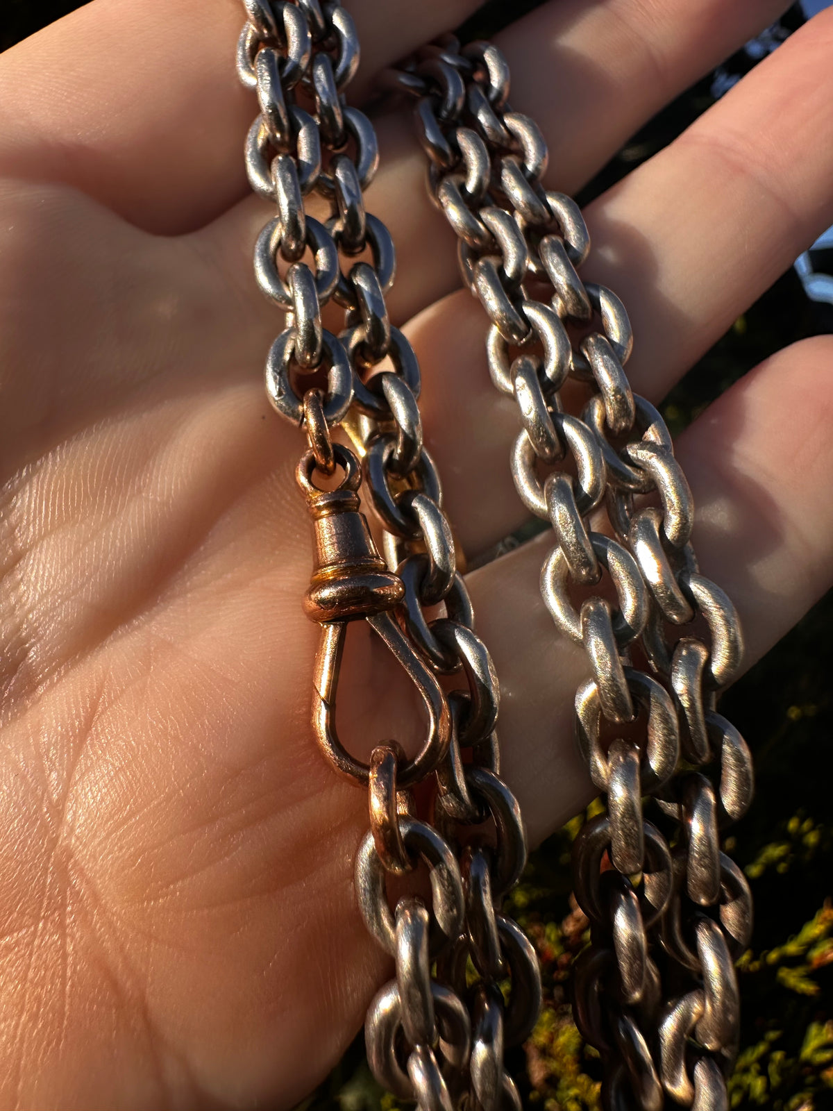 Mix Metal- Sterling Silver Cable chain with 9ct Rose gold Dog clip