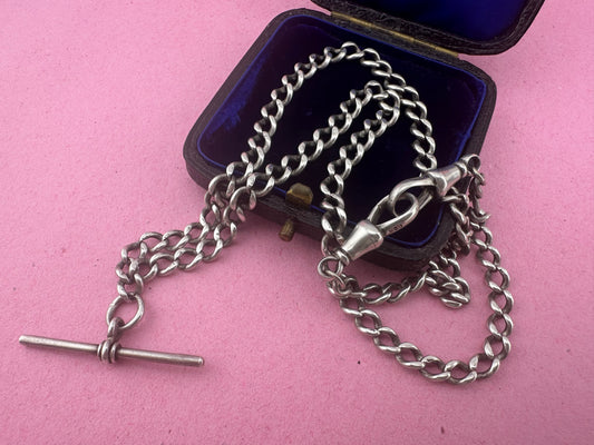 Sterling Silver Albert Chain with double dog clips