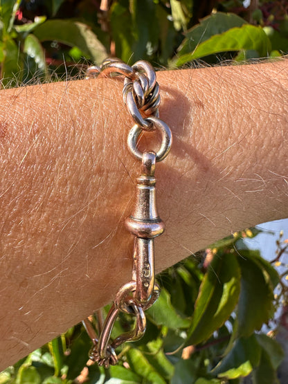 Antique 9ct Rose gold twist trombone & lovers knot bracelet with dog clip.