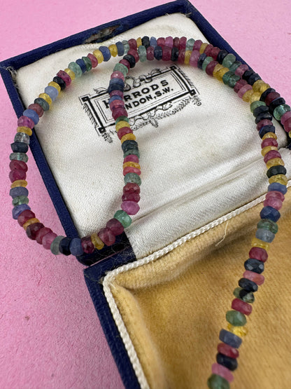 Rainbow- Mixed Gemstone Mini beaded necklace with Vintage Sterling Heart Padlock