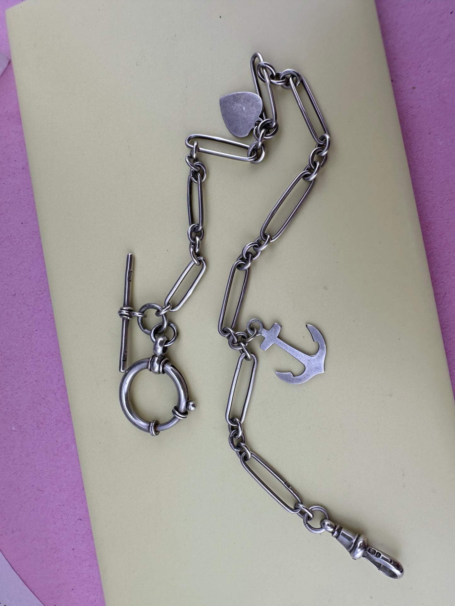 Antique Sterling Silver Trombone chain with XL bolt clasp and Dog clip
