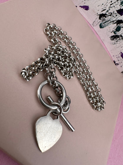 90s Sterling Silver Toggle and heart chain