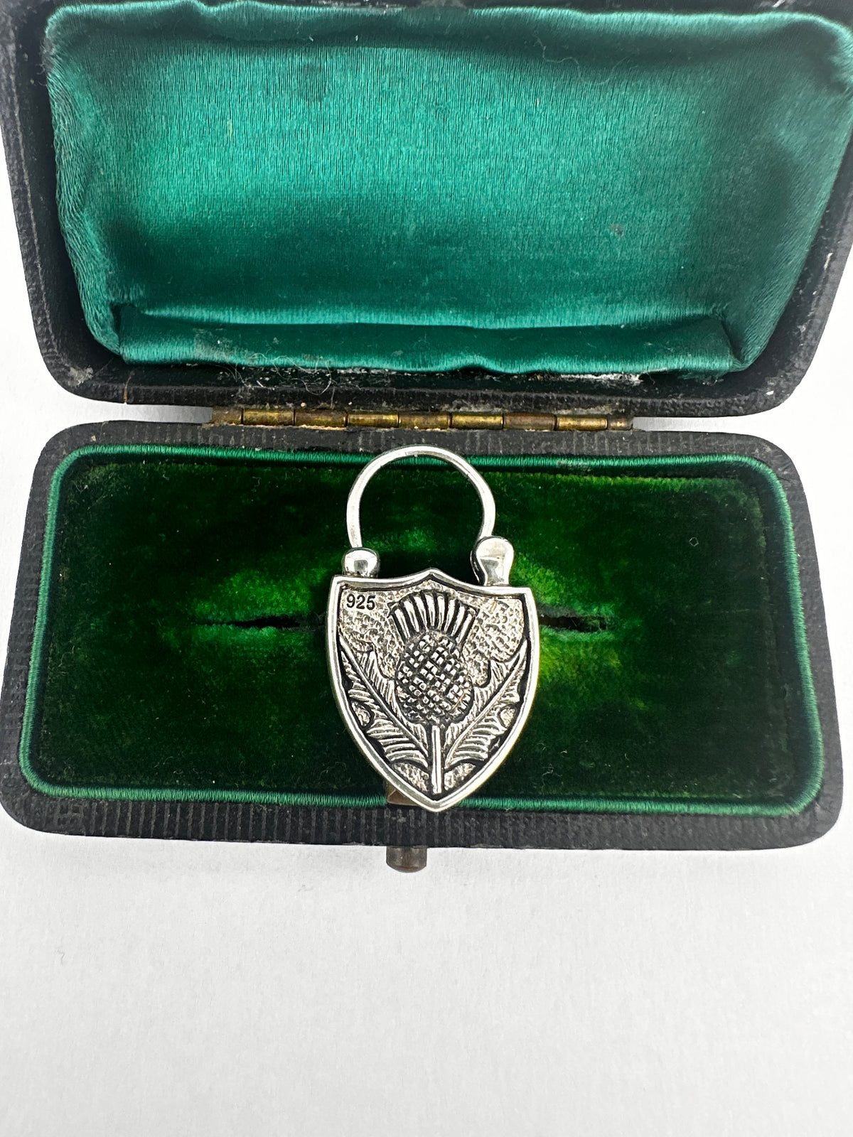 Sterling silver Banded Agate & Thistle shield padlock.