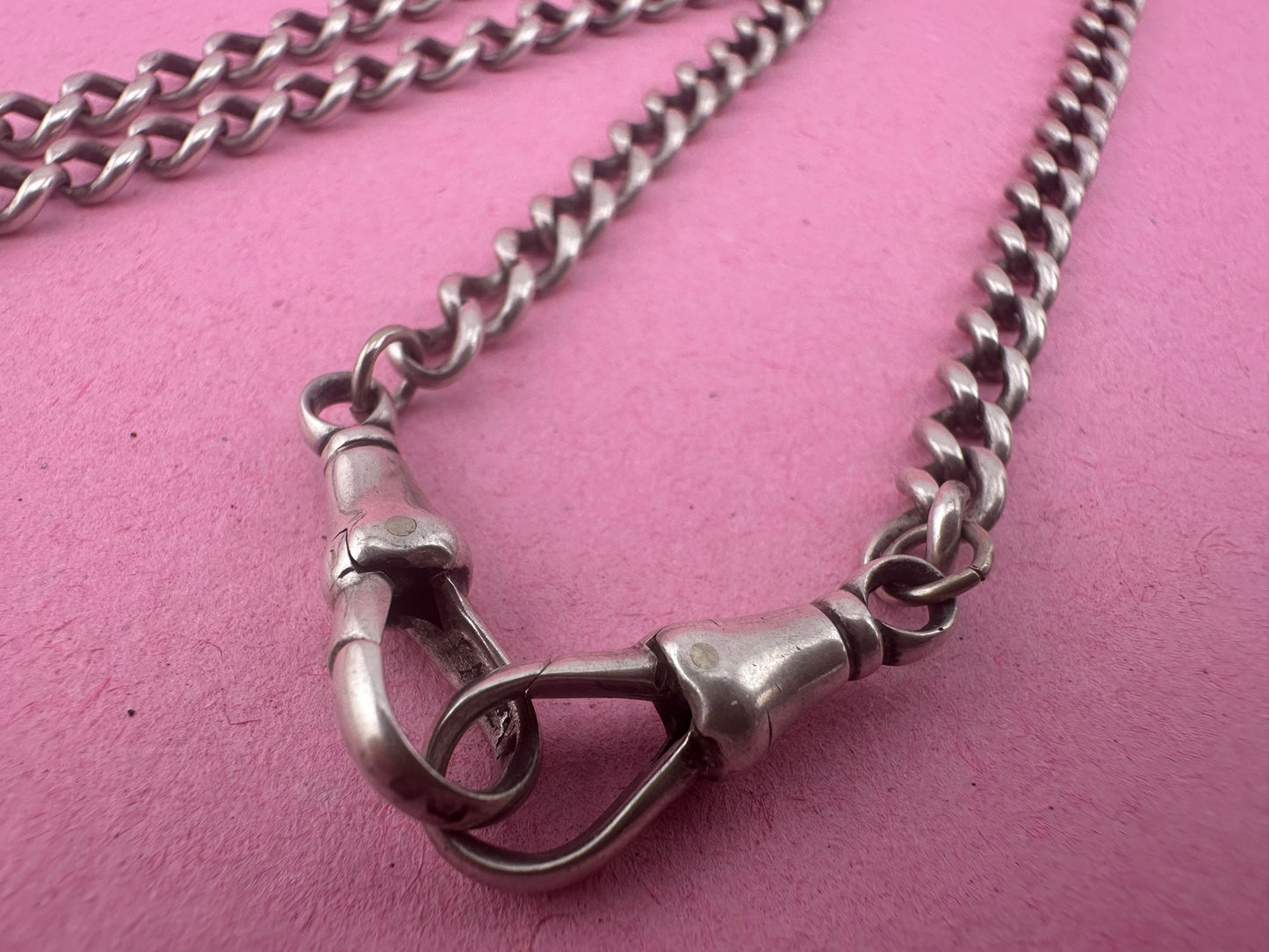 Sterling Silver Albert Chain with double dog clips