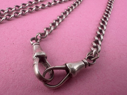 Sterling Silver Albert Chain with double dog clips