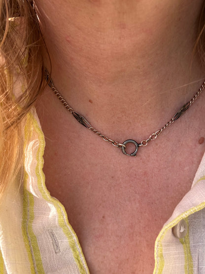 Antique 800 Niello Lozenge chain with bolt clasp