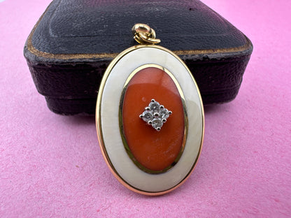 14ct Gold Coral and Diamond Pendant